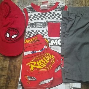 4 T shorts tank top and spiderman hat